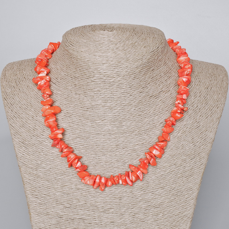Coral Bead Necklace - carrot orange natural fragment, diameter 9x4mm ±, length 44-47cm ±
