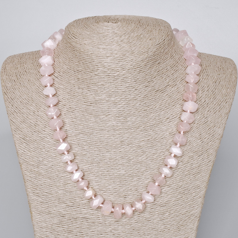 Necklace Pink Crystal Quartz Natural Stone Faceted Rondelle, 10x7 mm, length 45-47 cm