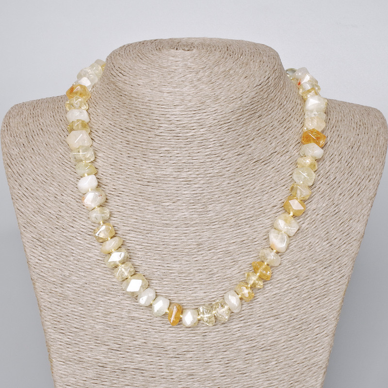 Citrine Necklace, natural stone, faceted rondelle, diameter 10x7 mm, length 45-47 cm