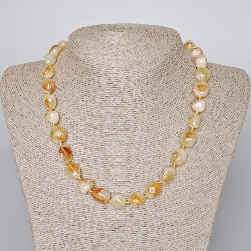 Citrine Necklace with Faceted Natural Stone, 11×12 mm Beads, Length 46-48 cm