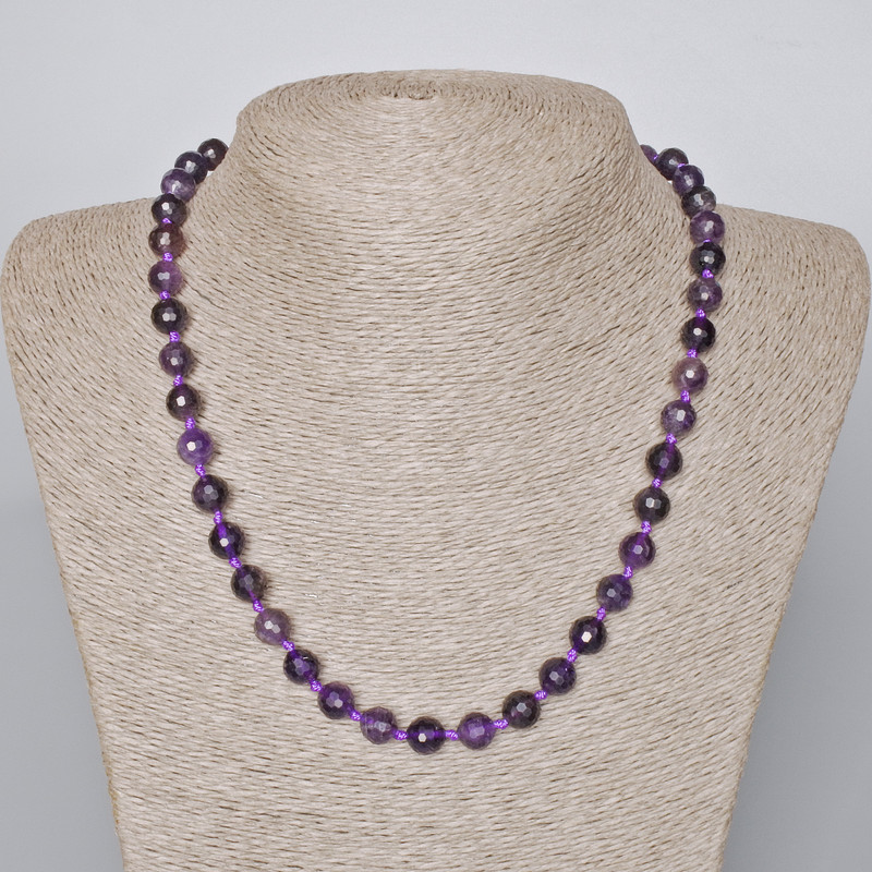 Amethyst Necklace, Natural Stone, Faceted Bead, 8mm Diameter, Length 46-49cm