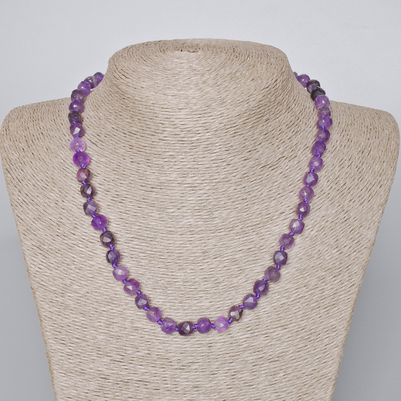 Amethyst Necklace with Natural Stone Gradated Cubes, 7mm diameter, 45-47 cm length