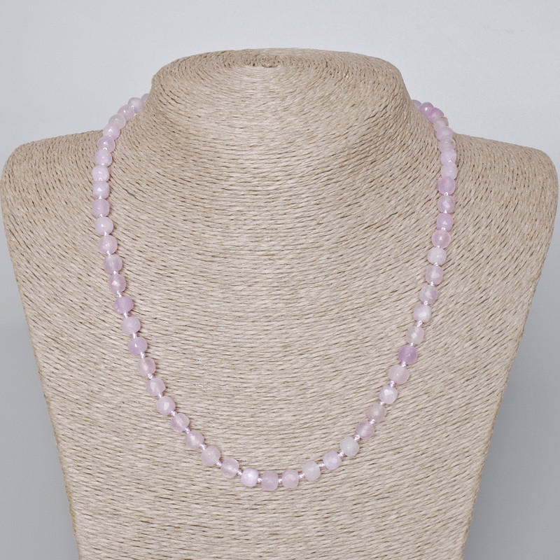 Necklace Lavender Amethyst Faceted Cubes Natural Stone, 6mm diameter, 47-49cm length