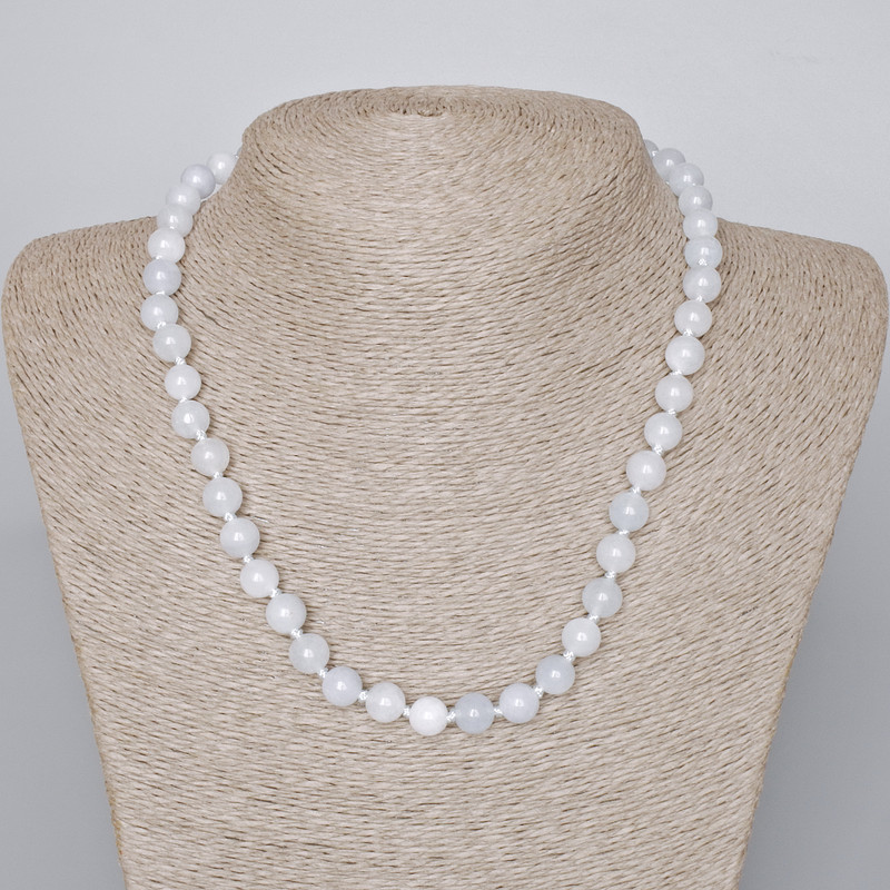 Aquamarine Necklace with Natural Stone, Smooth Bead, 8mm diameter, length 46-49cm