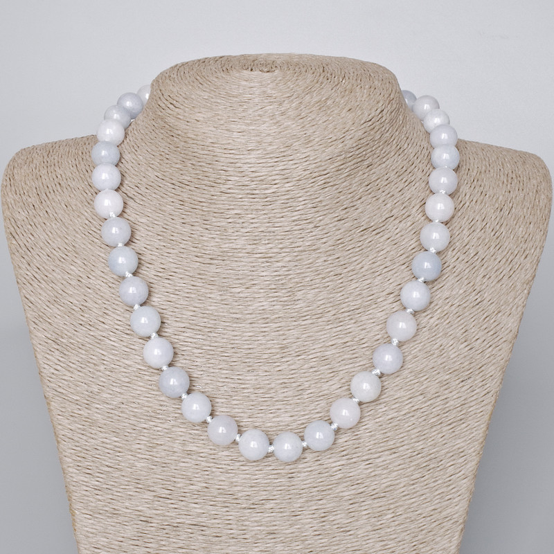 Aquamarine Beads Necklace with Natural Stone, Smooth Round Beads Diameter 10mm±, Length 45-48cm±