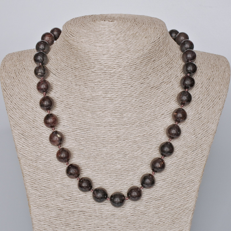 Garnet Necklace Natural Stone Smooth Bead, diameter 12.5mm±, length 49-52cm±