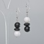 Earrings Shungite and White Agate (artificial) smooth bead, rondelle, diameter 10mm±, length 45mm±
