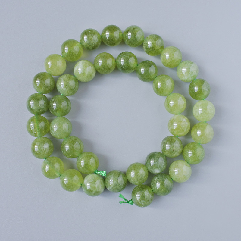 Jadeite Beads natural stone smooth sphere, diameter 10mm±, length 39cm± on thread