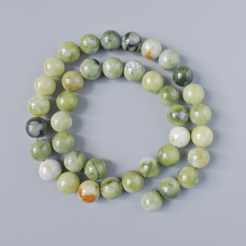 Beads Green Opal (plastic acrylic) smooth sphere, diameter 10.5mm±, length 39cm± on fishing line