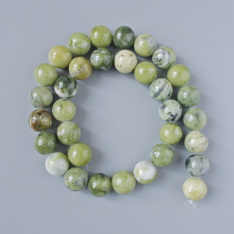 Beads Green Opal (plastic acrylic) smooth sphere, diameter 12mm±, length 39cm± on fishing line