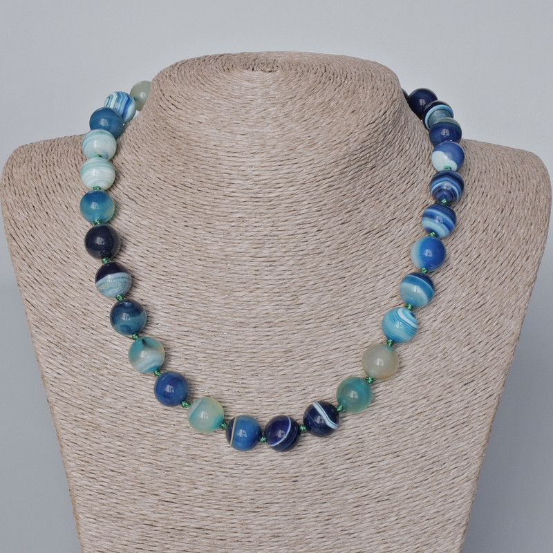 Blue AGATE Necklace natural stone smooth bead, diameter 12.5mm±, length 46×48 cm±