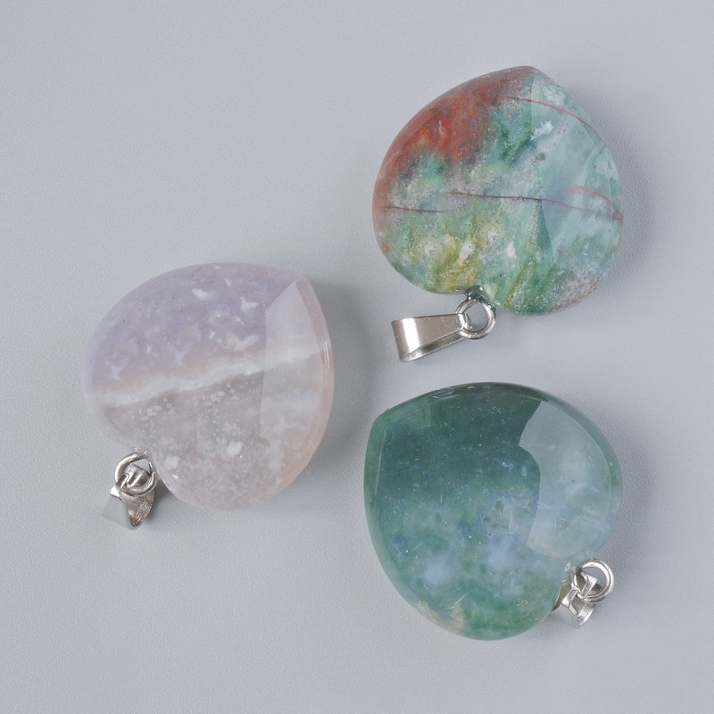 Pendant "Heart" Moss Agate Natural Stone, diameter 20×20×9mm±, length 28mm±