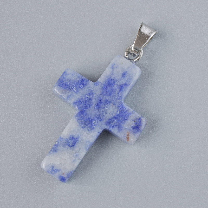 Pendant "Cross" Sodalite natural stone, diameter 25x18mm±, length 34mm±