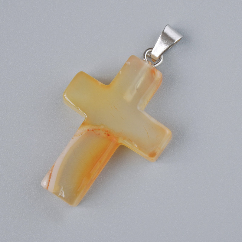 Pendant "Cross" Sardonyx Natural Stone, diameter 25x18mm+-, length 34mm+-