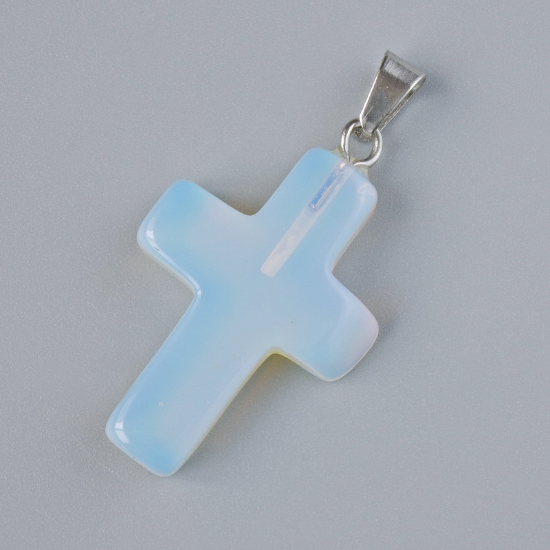 Pendant "Cross" Moonstone (synthetic), diameter 25x18mm±, length 34mm±