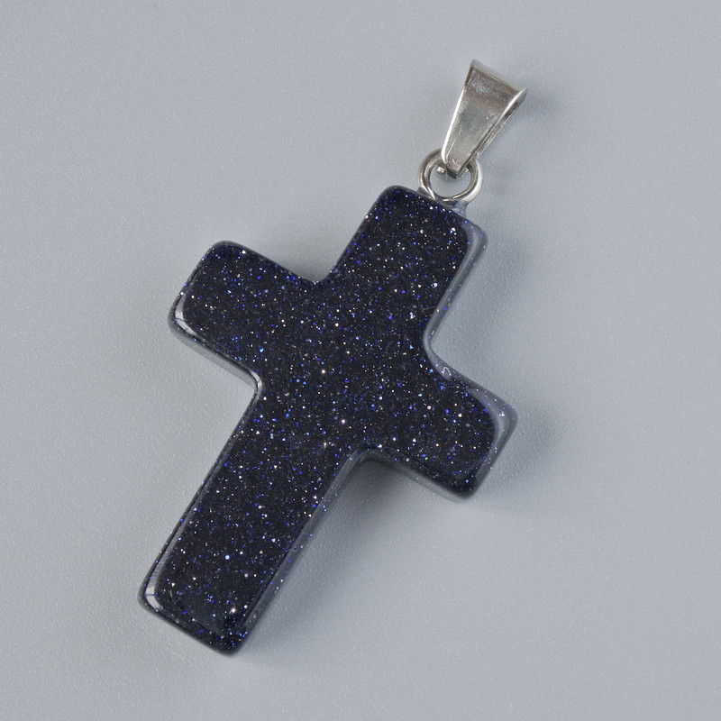 Pendant "Cross" Aventurine Night of Kaïra (synthetic) stone, diameter 25x18mm±, length 34mm±