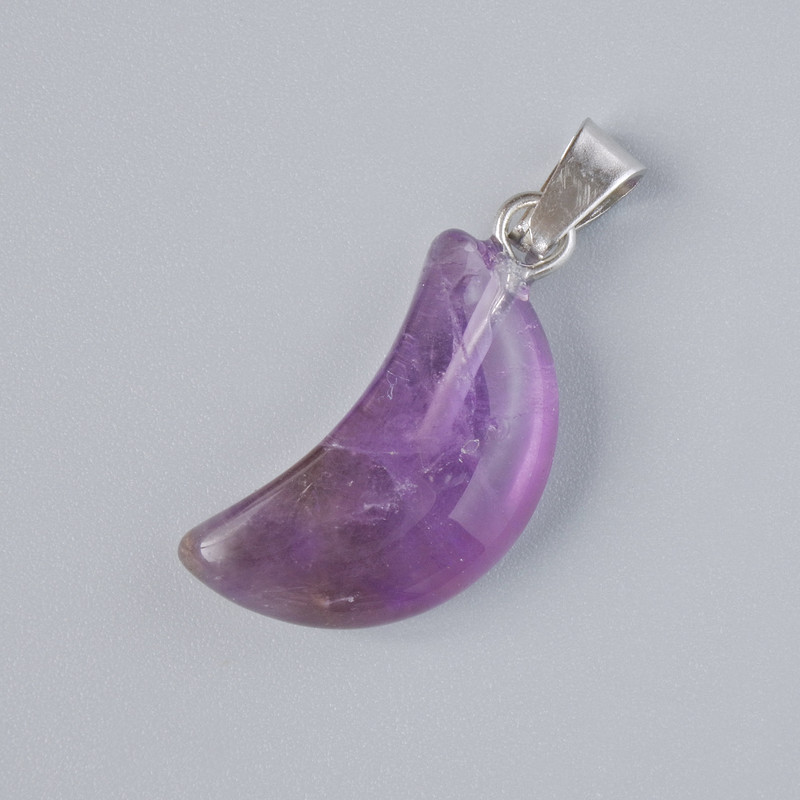 Clearance! Moon Pendant—Natural Amethyst Stone, 18x10mm dia., approx. length 26mm