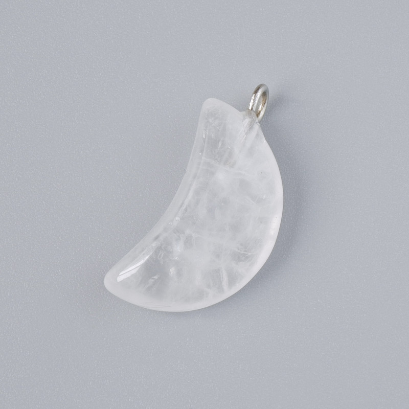 Pendant "Moon" Rock Crystal Natural Stone, diameter 17x10mm±, length 25mm±