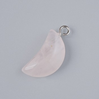 Pendant "Moon" Pink Quartz Natural Stone, diameter 17x10mm+-, length 25mm+-