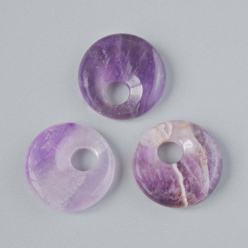Donut Pendant (Bagel) Natural Amethyst Stone, 18x5mm diameter, hole 5mm