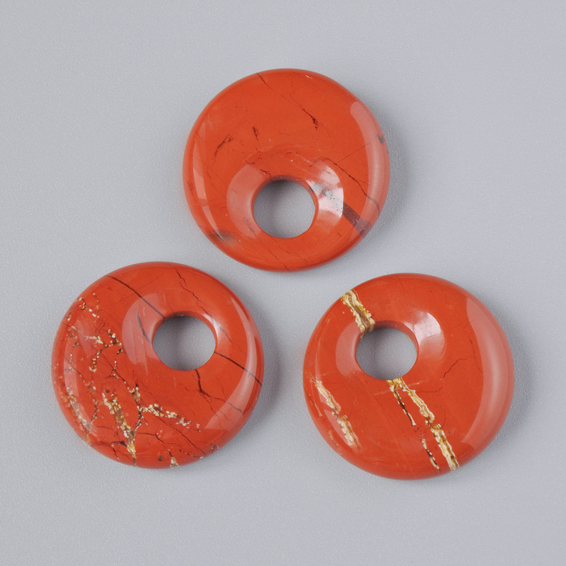 Donut Pendant (bagel) Red Jasper Natural Stone, 18x5mm ±, hole diameter 5mm ±