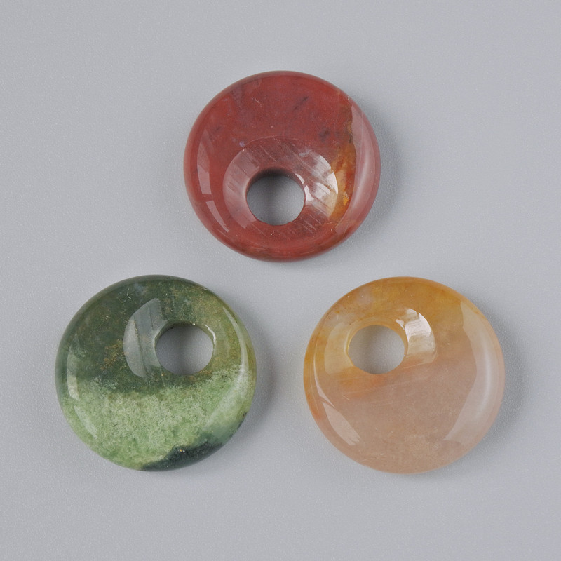 Donut Pendant (Bagel) Green Jasper Natural Stone, 18x5mm ±, 5mm hole diameter