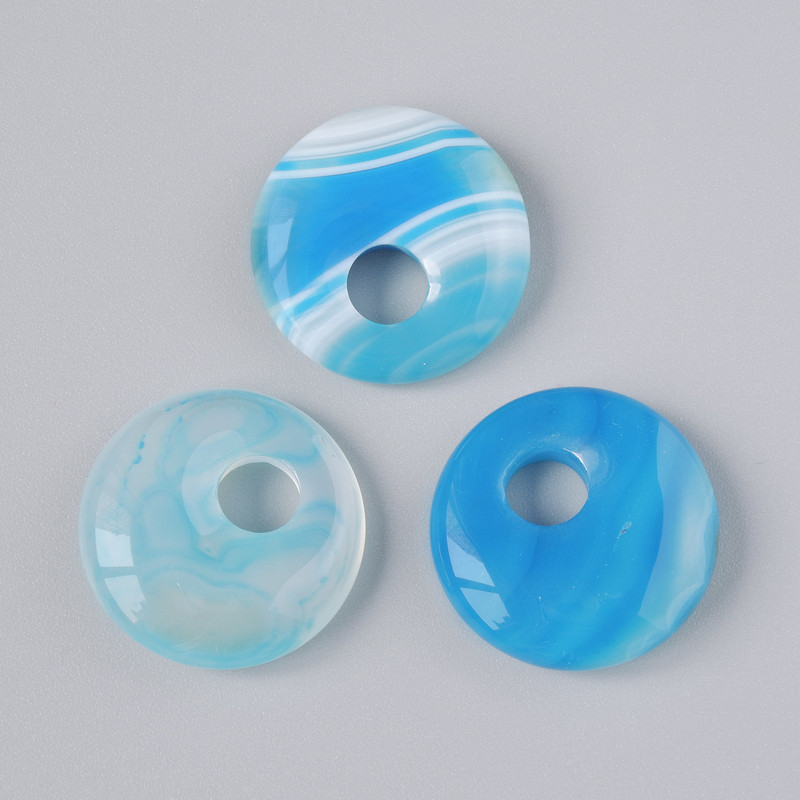 Donut Pendant (Bagel) Blue Agate natural stone, diameter 18×5mm±, hole diameter 5mm±