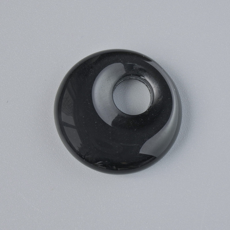 Donut Pendant (Bagel) Black Agate Natural Stone, diameter 18x5mm+-, hole diameter 5mm+-