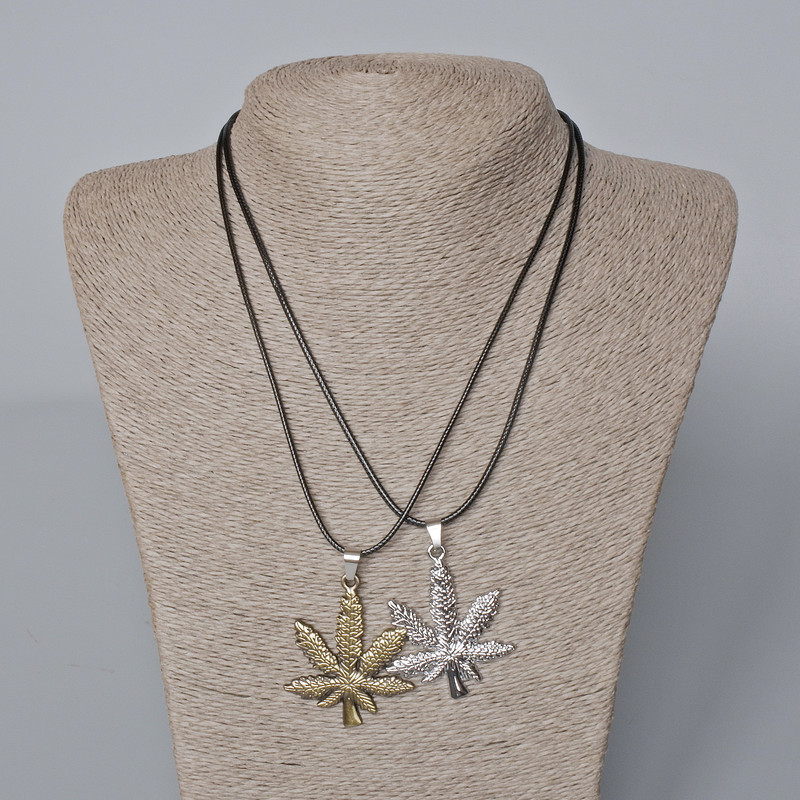 Pair of pendants “Hemp leaf” bronze and silver metal 44x37mm+, length 45-50cm+