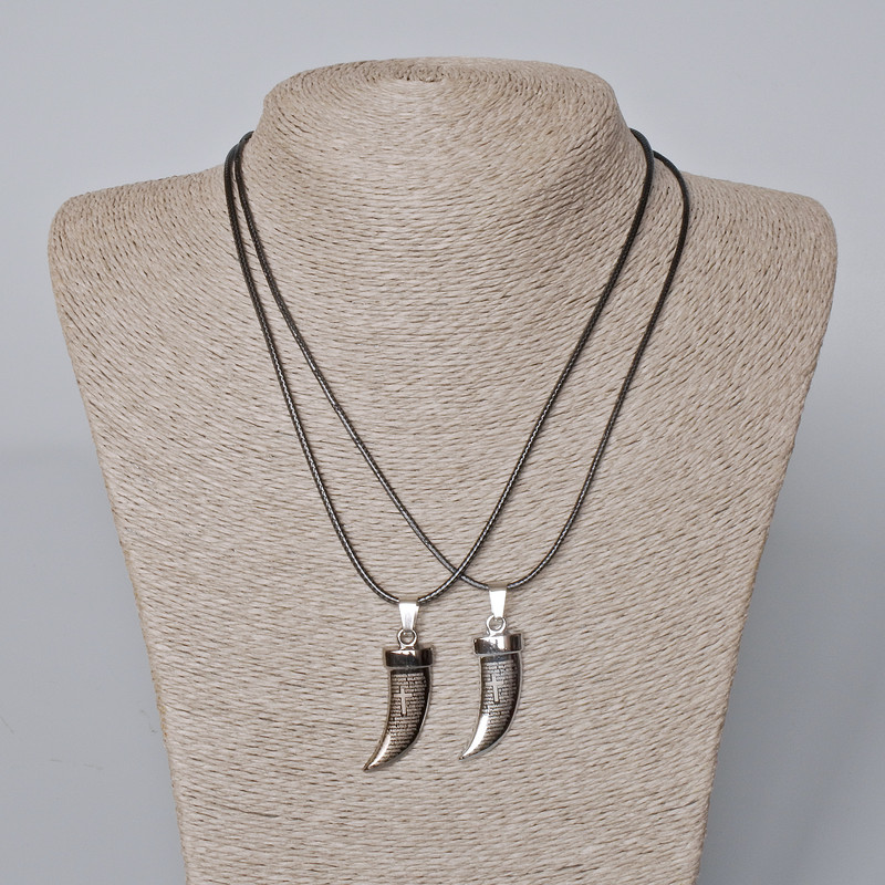 Pair Pendants "Ivine Fang" with black enamel and silver metal 35x12 mm+, length 45-50 cm+