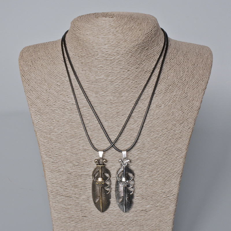 Pair of Necklaces 'Skull' Bronze and Silver Metal 55x19mm+ -, chain length 45-50cm+