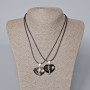 Pair Pendants "Heart" with black enamel, silver metal and white crystal 27x28mm + -, length 45-50cm+