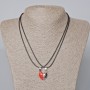 Pair of Heart Magnetic Pendants, red enamel, silver metal 20,5x17,5mm + -, length 45-50cm+