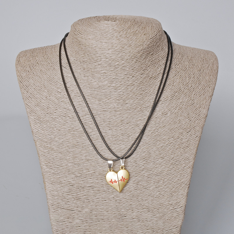 Pair Pendant "Heart" on Magnet, red and gold enamel 24×22 mm + -, length 45-50 cm+