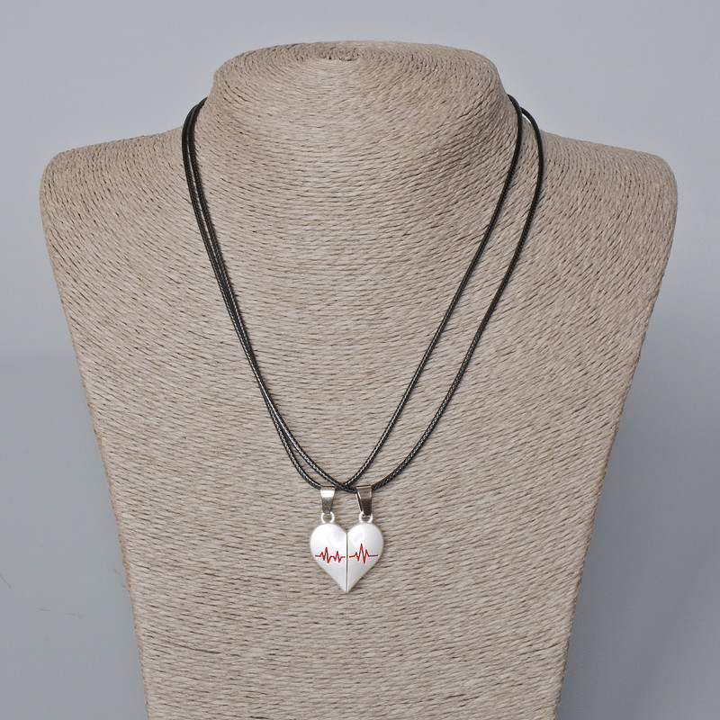 Pair of Heart Magnets Pendants, red and white enamel 24x22mm + -, length 45-50cm+