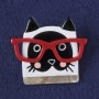 Brooch Cat in red, white and black enamel, mother-of-pearl, silver metal 36x40mm+