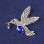 Brooch-pendant Hummingbird Blue Crystal, chirreled rhinestones, silver metal 47x52mm+