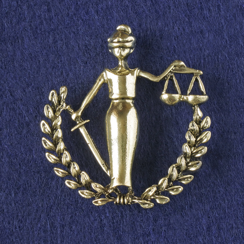 Brooch Pendant Goddess of Justice Themis, dark-gold metal 44x39mm+