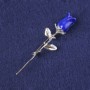 Brooch Rose blue with rhinestones, plastic petals, silver metal 65x19mm+