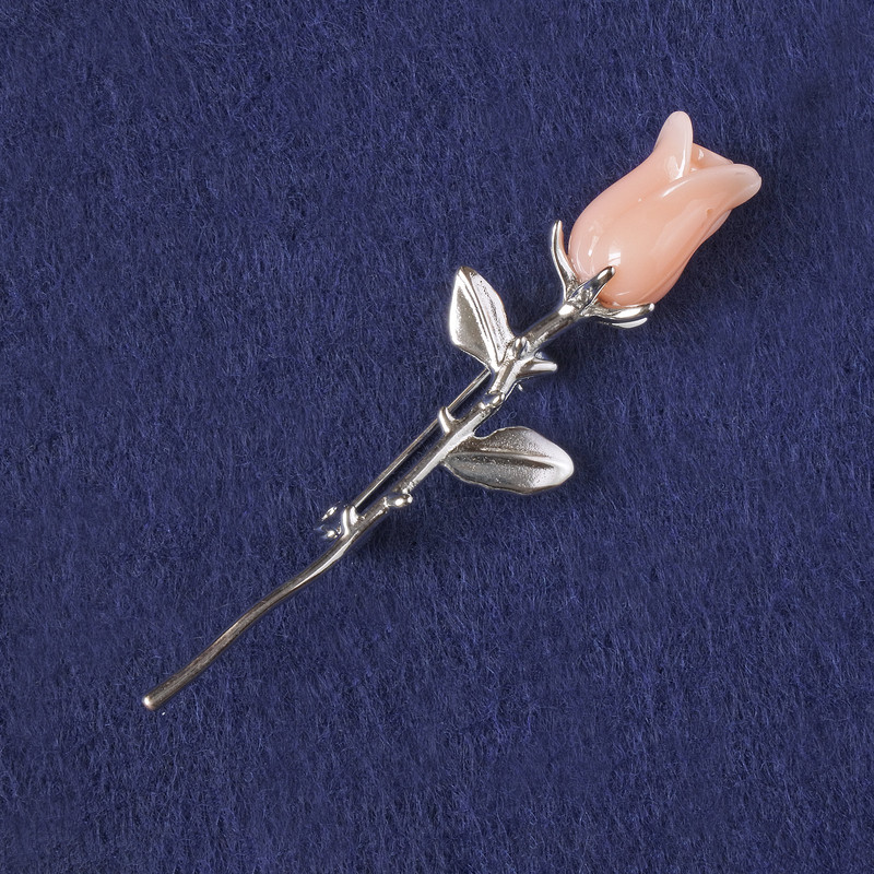 Brooch Rose Beige Plastic, Silver Metal 65×19mm+