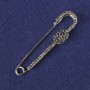 Brooch Pin with Black Rhinestones, Silver Metal 71x16mm+