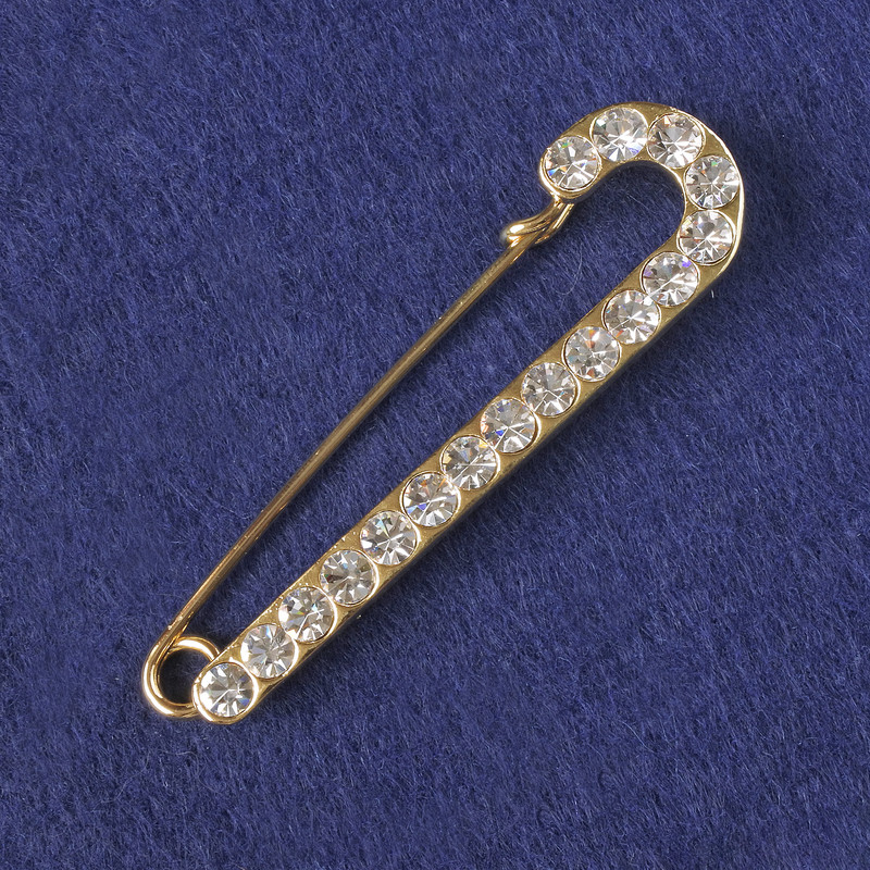 Brooch-Pin with White Crystals, Gold-Tone Metal 72x20mm+