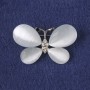 Brooch Butterfly with White Cat's Eye and Rhinestones, Silver Metal 25x38mm+