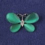 Brooch Butterfly with green cat’s eye, white crystals, silver metal 25x38mm+