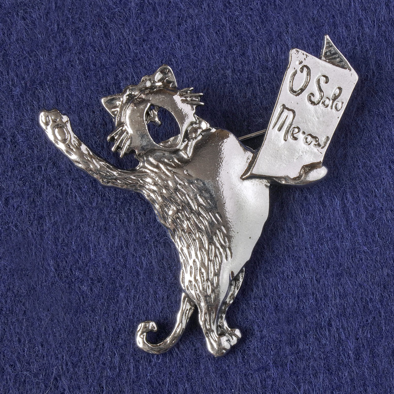 Brooch-pendant Cat "O Solo Meow", silver-toned metal 49x46mm+