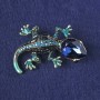 Brooch-pendant Lizard blue enamel, blue crystal, blue rhinestones, golden metal 31x50mm+