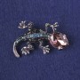 Brooch Pendant Lizard with enamel in dark gray, pink crystal, blue rhinestones, silver metal 31x50mm+