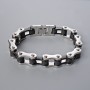 Silver-tone Chain Bracelet with Black Rubber, 13.5 mm thick, 21 cm length +
