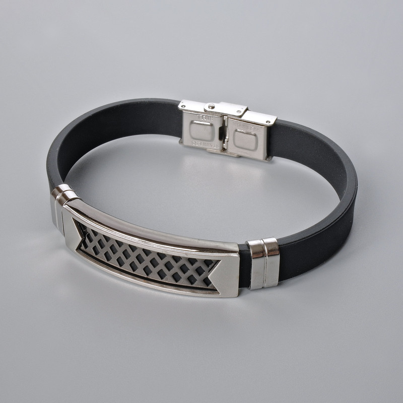 Men's bracelet with metal insets, length 21 cm, thickness 10 mm ±, insert thickness 11.5 mm ±, rubber