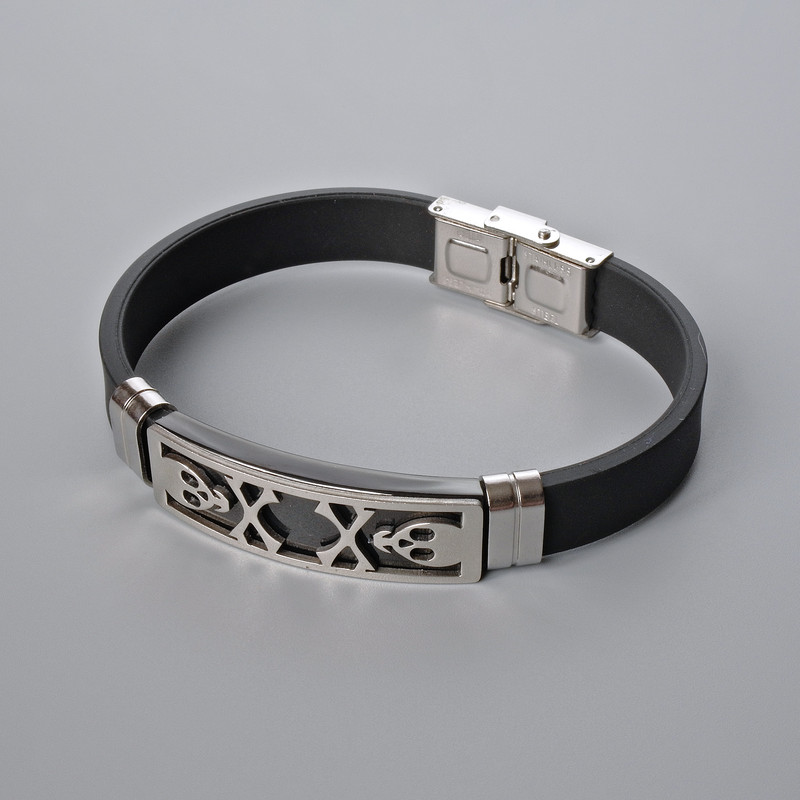 Men's bracelet with metal inlays, length 21 cm, thickness 10 mm ±, inlay thickness 11.5 mm ±, rubber